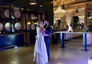 bride and groom dancing