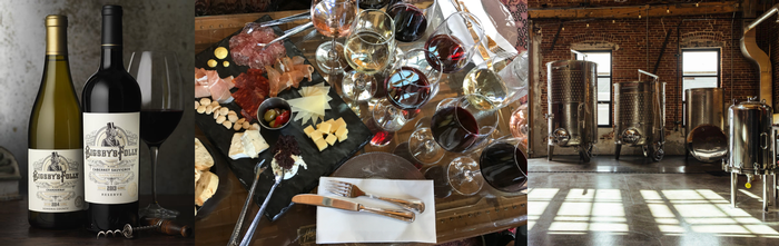 wine bottles, tanks and charcuterie