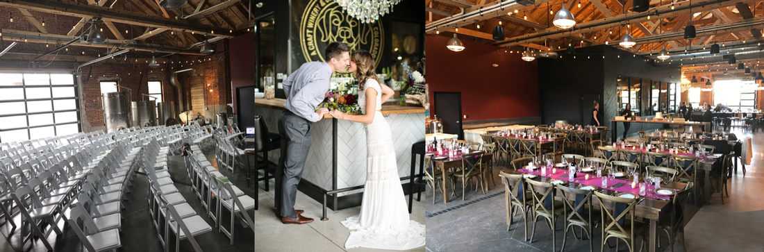 Wedding Ceremony, Couple Kissing, Banquet Tables