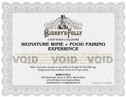 Signature Wine + Food Pairing Experience Certificate