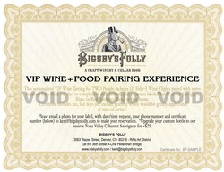 VIP Wine + Food Pairing Experience Certificate